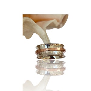 Silver Spinner Ring, Silver and Copper ring. Unisex silver rings. His and hers rings. Fidget Silver Rings,