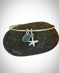 Silver starfish Bangle,   Sea Glass Charm Bangle