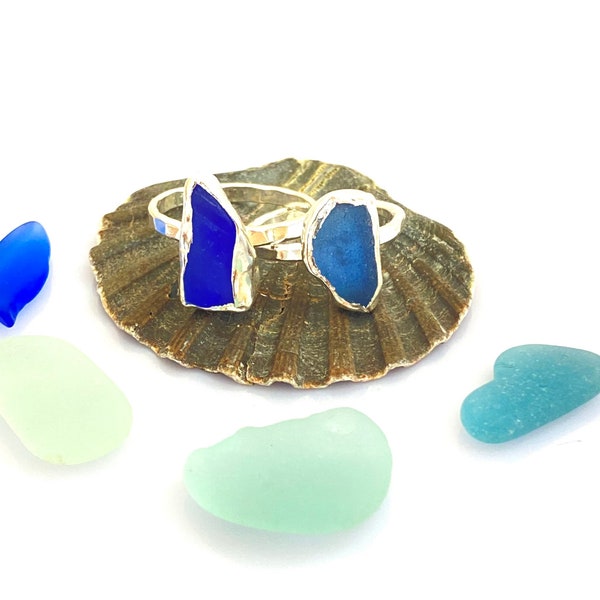 Sea glass silver rings, silver sea glass rings