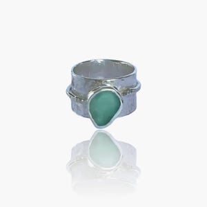 Coastal Silver Sea Glass  Statement Ring, Ocean Sea Glass Silver Ring
