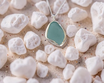 Handmade Sea Glass Pendant: Fine Silver Frame, Sterling Silver Chain