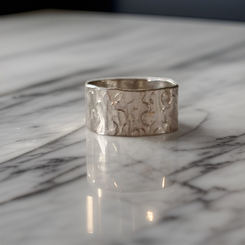 Sterling Silver Wide Band Ring. Textured Statement Ring image 5