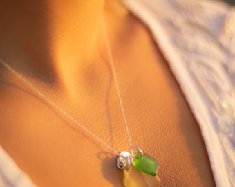 Sea Glass Cluster Charm Necklace, Sea Glass Charm Necklace