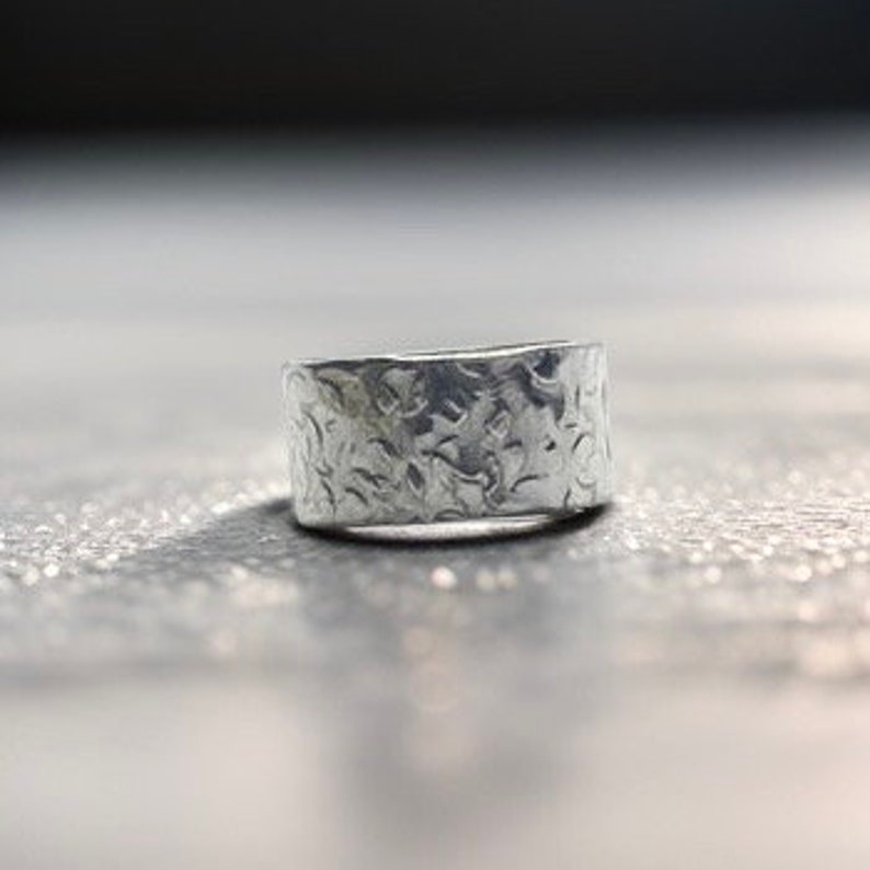 Sterling Silver Wide Band Ring. Textured Statement Ring image 8
