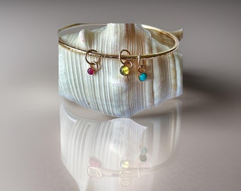 Gold Bangle with Gemstone Charms, gold Bangle With Charms