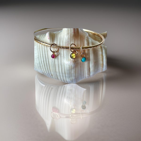 Gold Bangle with Gemstone Charms, gold Bangle With Charms