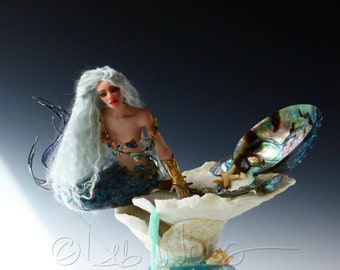 Hand Sculpted One of a Kind Original OOAK "Triteia" #607 OOAK Sculpture Fairy Mermaid Mer Art Dolls by Deb Wood- Enchanted Hearts DebWoodArt