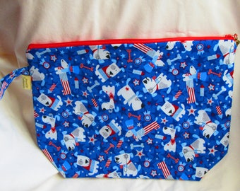 A Large Patriotic  Knitting   Project Bag -  Dog Theme