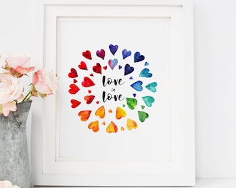 Love is Love Wall Art Printable, Gay Pride Wall Decor, Lesbian Engagement Gift, Gay Pride Poster, Gay Pride Print, Lesbian Pride Print Quote