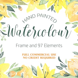 Yellow Flowers Watercolour Flower Clipart, Summer Floral Clipart, Yellow Floral Clipart, Yellow Flower Clipart, Floral Frame Clipart, Lilly
