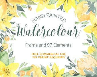 Yellow Flowers Watercolour Flower Clipart, Summer Floral Clipart, Yellow Floral Clipart, Yellow Flower Clipart, Floral Frame Clipart, Lilly