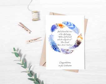 Printable Ordination Card, Isaiah 6 8, Printable Card, Christian Greeting Cards, Bible Verse Cards for Men, Priest Ordination Printable Card