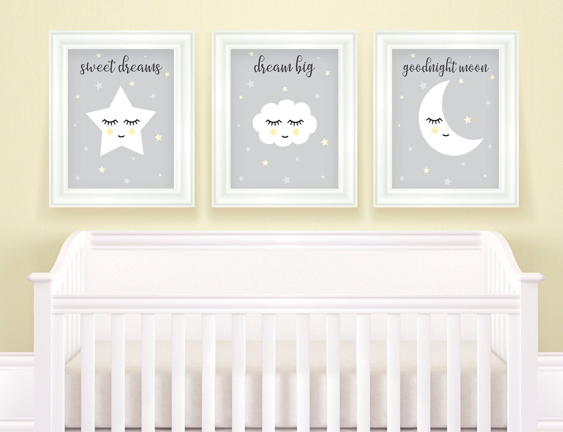 Moon and Stars Nursery Print Set of 3 Digital Prints Star Etsy