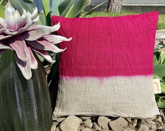 Fuchsia Pink Tie Dye Linen Cushion Decorative Textile Home Accessories Bohemian Style