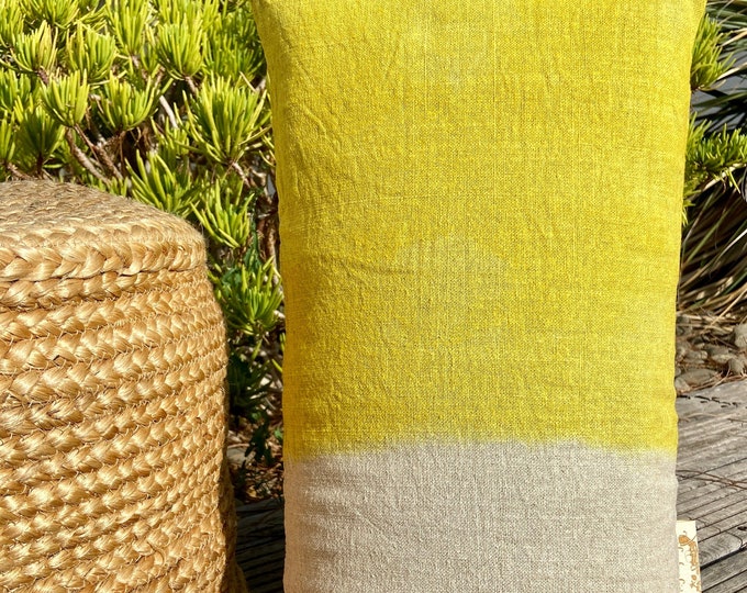 Featured listing image: Lemon Yellow Tie Dye Linen Cushion Decorative Textile Home Accessories Bohemian Style
