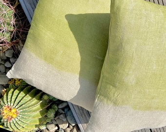 Almond Green Tie Dye Linen Cushion Decorative Textile Home Accessories Bohemian Style