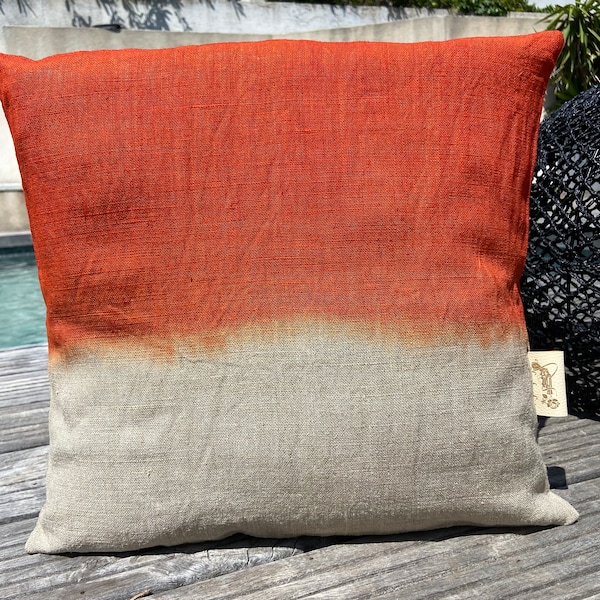 Orange Tie Dye Linen Cushion Decorative Textile Home Accessories Bohemian Style