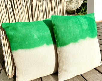 Mint Green Tie Dye Linen Cushion Decorative Textile Home Accessories Bohemian Style