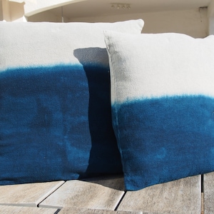 Linen Cushion Petrol Blue Tie Dye Decorative Textile Home Accessories Bohemian Style