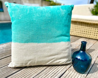 Ice Blue Tie Dye Linen Cushion Decorative textile Home accessories Bohemian Style