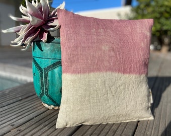 Powder Pink Tie Dye Linen Cushion Decorative Textile Home Accessories Bohemian Style