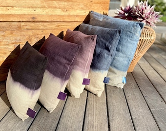 Tie Dye Linen Cushions Blue Jean and Purple DecorativeTextile Home Decor Bohemian Style