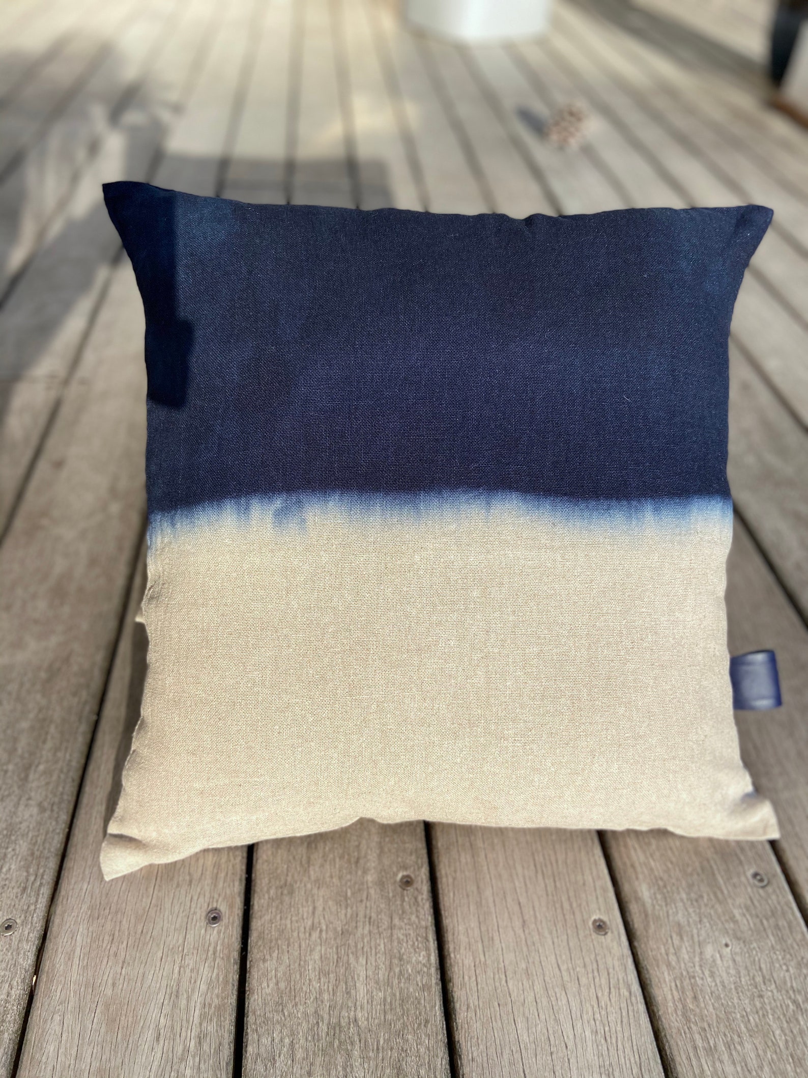 Natural Linen Tie Dye Cushion Navy Blue The Etsy