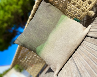 Khaki Green Tie Dye Linen Cushion Decorative Textile Home Accessories Bohemian Style