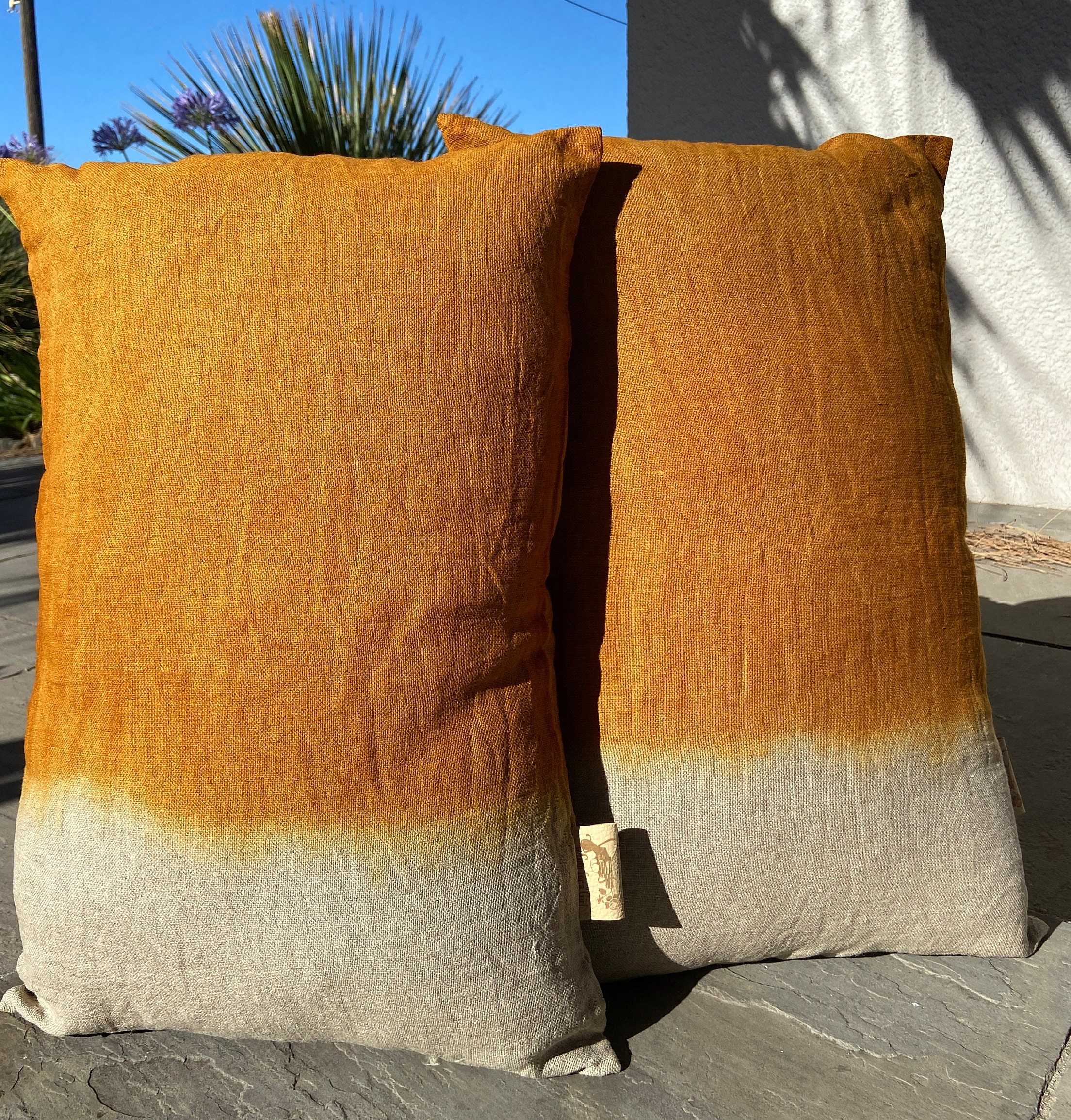 Coussin bicolore Thym et curry - Fabrication française