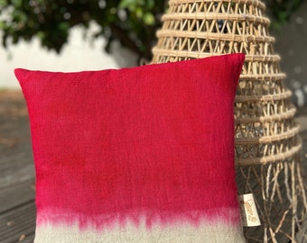 Tulip Red Tie Dye Linen Cushion Decorative Textile Home Accessories Bohemian Style