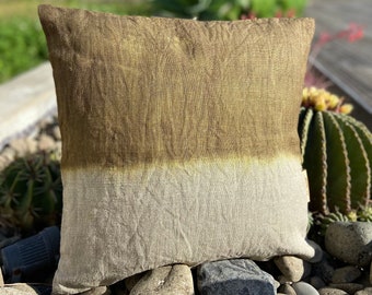 Olive Green Tie Dye Linen Cushion Decorative Textile Home Accessories Bohemian Style