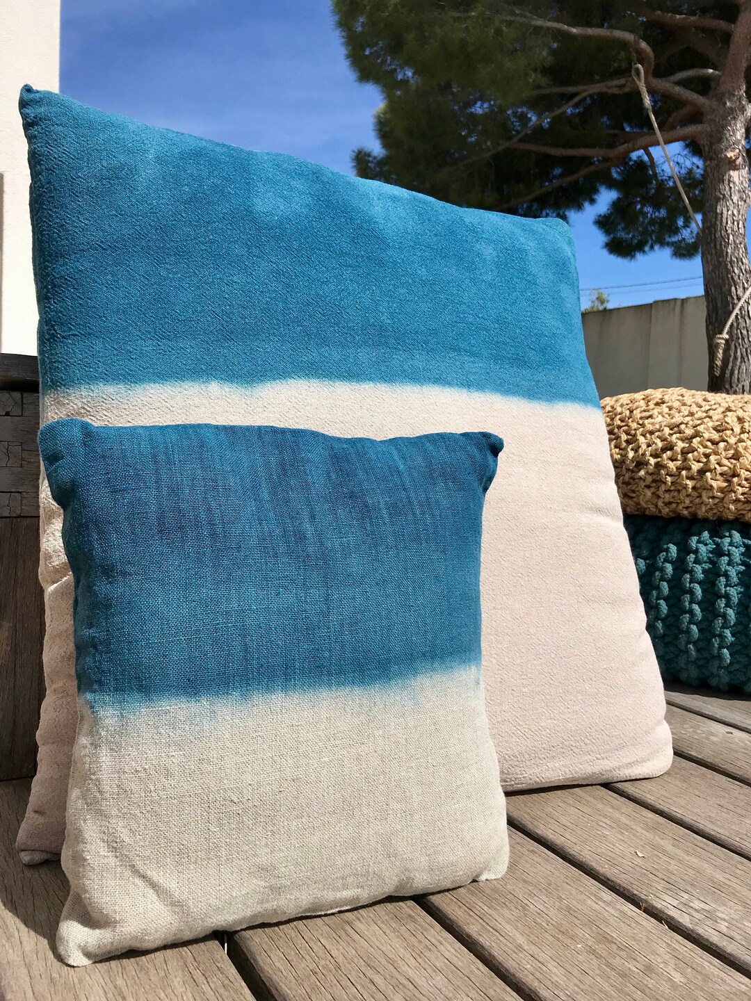 Housse De Coussin En Lin Tie-dye Bleu Canard 50x50 Cm Fait Main – A Gun For A Girl