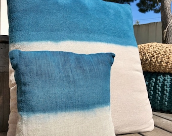 Tie Dye Peacock Blue Linen Cushion Decorative Textile Home Accessories Bohemian Style