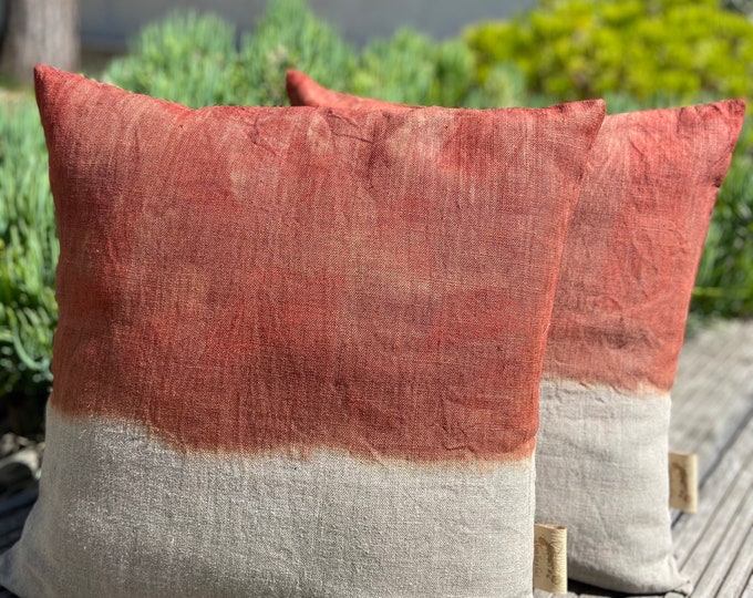 Coussin en Lin Tie & Dye Terracotta Orange Style Bohème Chic