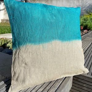 Turquoise Blue Lagoon Tie Dye Linen Cushion Decorative Textile Home Accessories Bohemian Style