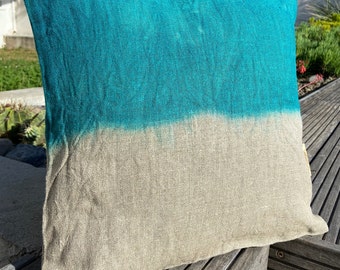 Turquoise Blue Lagoon Tie Dye Linen Cushion Decorative Textile Home Accessories Bohemian Style