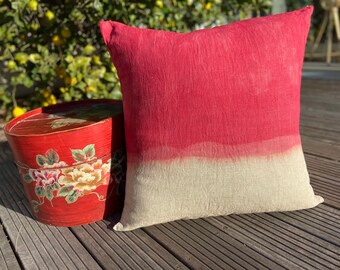 Poppy Red Tie Dye Linen Cushion Decorative Textile Home Accessories Bohemian Style