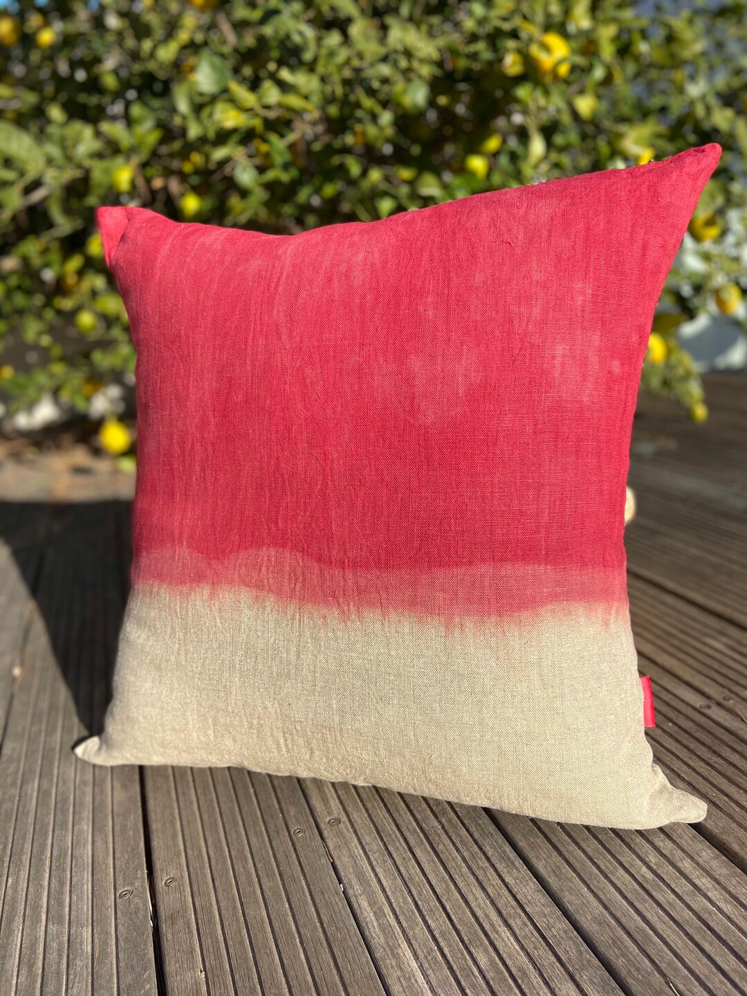 Natural Linen Tie Dye Cushion poppy Red Etsy