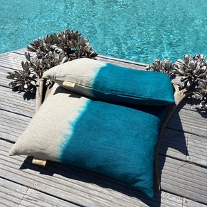 Linen Cushion Pigeon Blue Tie Dye Decorative Textile Home Accessories Bohemian Style