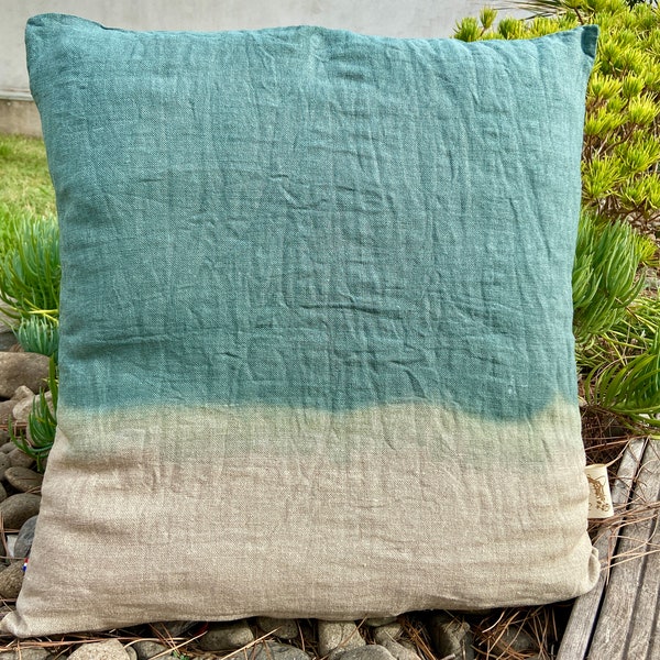 Coussin Bohème en Lin Tie & Dye Vert Eucalyptus Style Bohème Chic