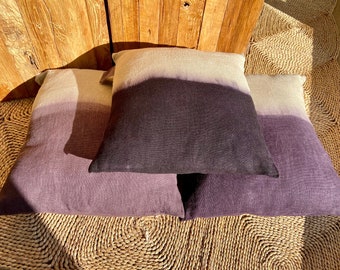 Linen Tie Dye Cushion Eggplant Plum and Purple Decorative Textile Home Accessories Bohemian Style