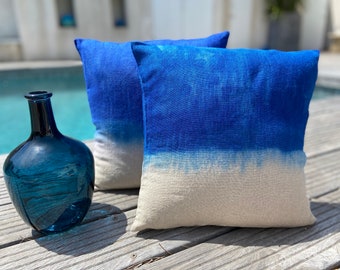 Indigo Blue Tie Dye Linen Cushion Decorative Textile Home Accessories Bohemian Style