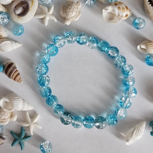 Ocean Waves Glass Beaded Bracelet || Stacking Elastic Bracelet || Crackle glass beads on a stretch elastic bracelet || Small, Medium, Large