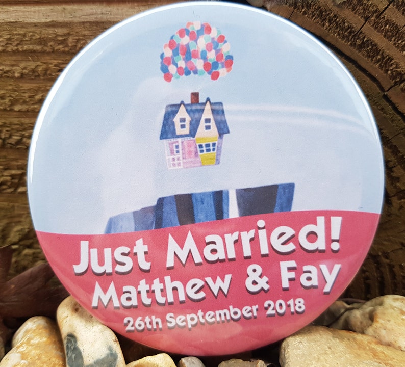 Up Just Married Personalised Disney Themed Custom Design Badge Button