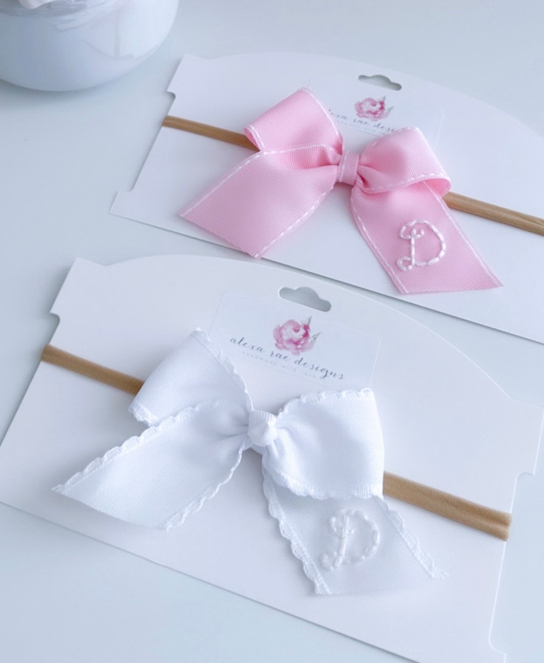 Initial Hand- Embroidered Bow - Etsy