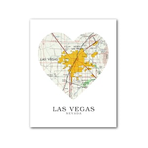 Impression de coeur de carte de Las Vegas, art de carte de Las Vegas, carte du Nevada, impression de carte de coeur, carte du Nevada de Las Vegas, Nevada, 20 x 10 pouces, sans cadre