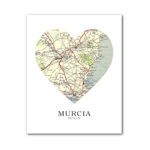 Murcia Map Heart Print, Espagne Carte Art, Murcie Espagne Carte, Heart Map Print, Espagne Carte Cadeau, Murcia Art, Murcie, 8 x 10 pouces, Non encadré