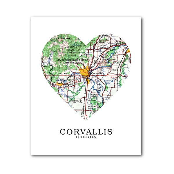 Corvallis Map Heart Print, Corvallis Map Art, Oregon Map, Heart Map Print, Corvallis Oregon Map, Corvallis Oregon, 8 x 10 inches, Unframed