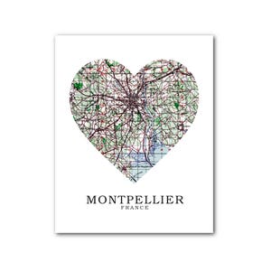 Montpellier Map Heart Print, Montpellier Map Art, France Heart Map Print, Montpellier Map Gift, Montpellier France, 8 x 10 inches, Unframed