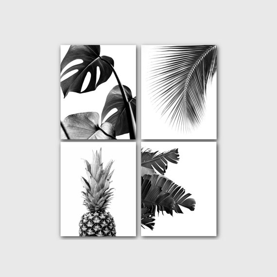 Pineapple Print 8x10 inches Tropical Pineapple Black and White Art Unframed